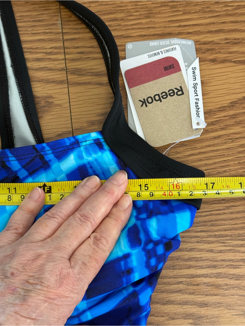 NWT Reebok Variations of Blue Swimsuit, Shelf Bra - Picture 8 of 12